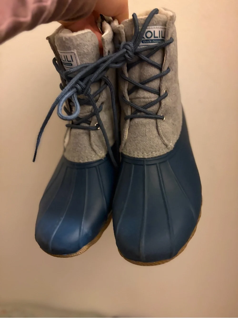 Olukai-Inspired Women's Blue and Gray Lace-Up Waterproof Winter Boots